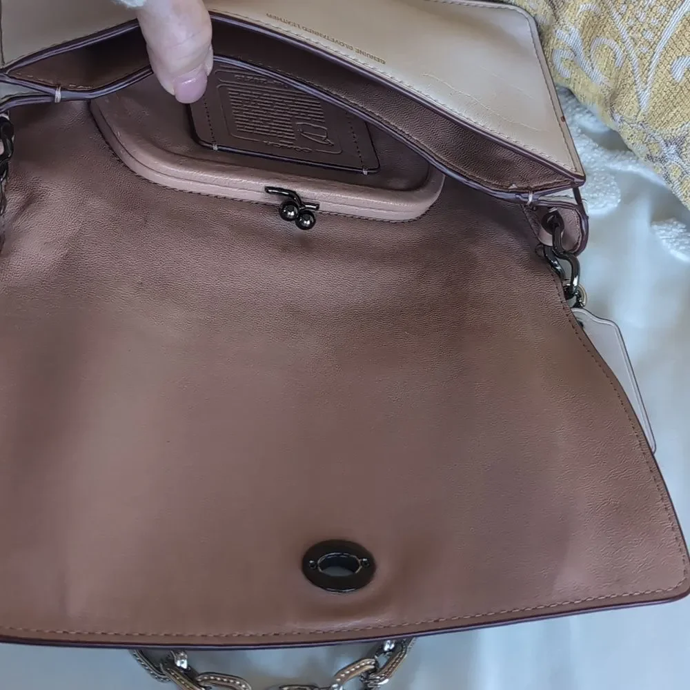 COACH Dinky Genuine Bag In Chalk Crossbody/Clutch With Extra Chain Strap
